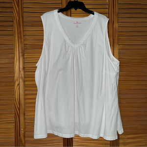 Woman Within Sleeveless V Neck White Cotton‎ Tee Shirt Size 4X